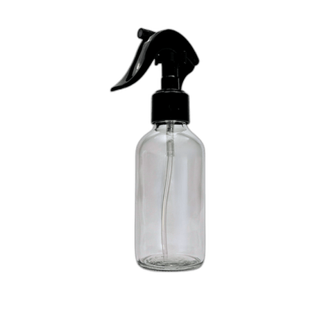 4 oz. (120 ml) Clear Boston Round Glass Bottle with Black Mini Trigger Sprayer - (48/Case)