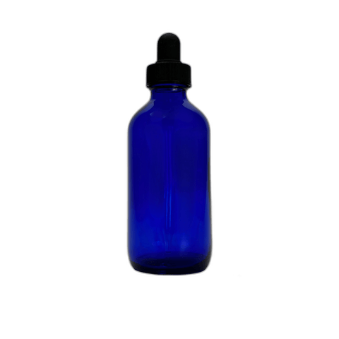 4 oz. (120 ml) Cobalt Blue Boston Round Glass Bottle with Black Dropper - (48/Case)