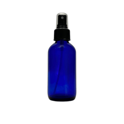 4 oz. (120 ml) Cobalt Blue Boston Round Glass Bottle with Black Fine Mist Sprayer - (48/Case)