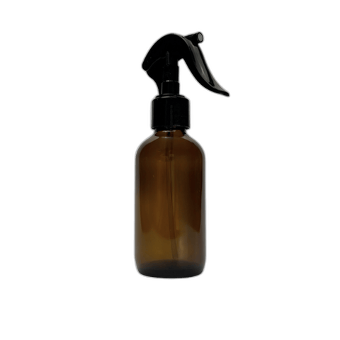 4 oz. (60 ml) Amber Boston Round Glass Bottle with Black Mini Trigger Sprayer - (48/Case)