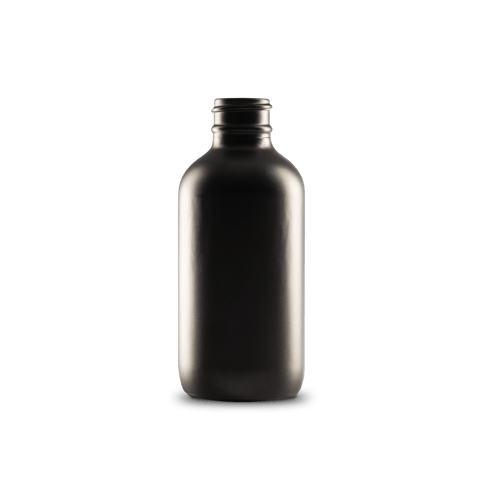 4 oz Black Frosted Glass Boston Round Bottle 22-400 Neck Finish