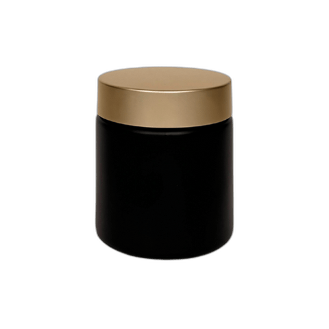 4 oz. Black Matte Glass 58-400 Straight Sided Round Jar with Brushed Gold Lid and Sealing Disc Liner - (24/case)