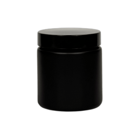4 oz. Black Matte Glass 58-400 Straight Sided Round Jar with PP White Lid and Sealing Disc Liner - (24/Case)