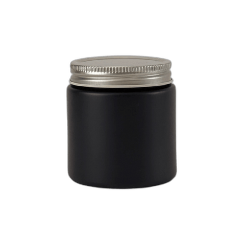 4 oz. Black Matte Glass 58-400 Straight Sided Round Jar with Silver Metal Lid - (24/Case)