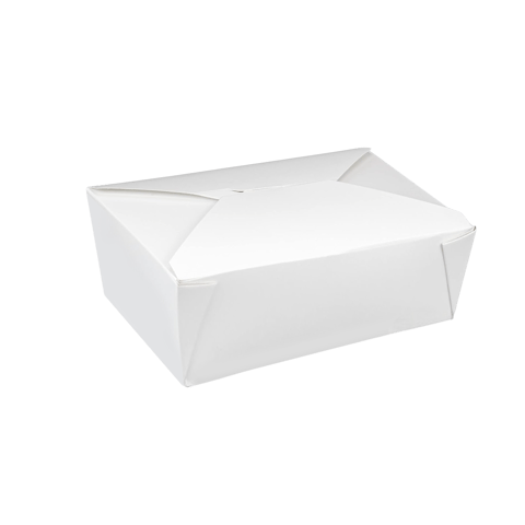#4 White Microwavable Folded Paper Take-Out Containers 8.5" x 6.25" x 3.5" - (160/Case)