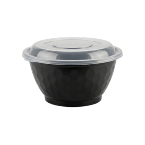 40 oz Black Round PP Plastic Microwavable Bowl with Clear Lid - (150/Case)