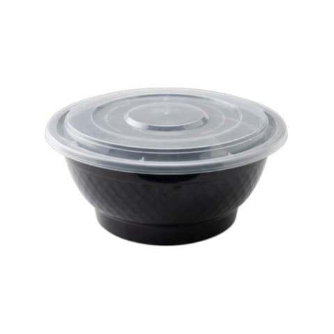42 oz Black Round PP Plastic Microwavable Bowl with Clear Lid - (150/Case)