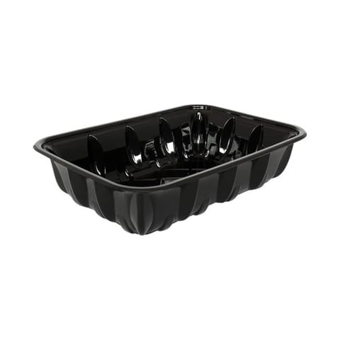 #42P Black PET Plastic Meat Tray, 8 3/16" × 5 11/16" × 2" - (200/Case)