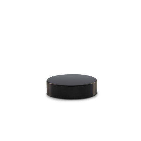 48-400 Black PP Smooth Skirt Lid With Unprinted Pressure Sensitive Liner (Fits 1 oz Jars)