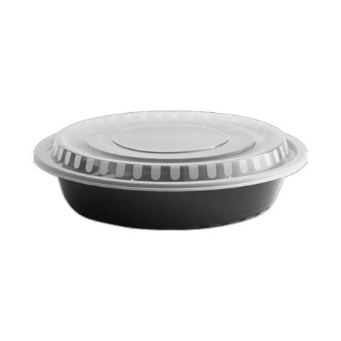 Microwave‑Safe 48 oz. Black PP Round Container – Heavy‑Duty, Clear Lid – (150/Case)