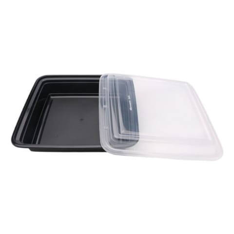 48 oz. Black Microwavable PP Plastic Square Food Container​ with Lid, Heavy Weight - (100/Case)