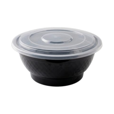 48 oz Black Round PP Plastic Microwavable Bowl with Clear Lid - (150/Case)