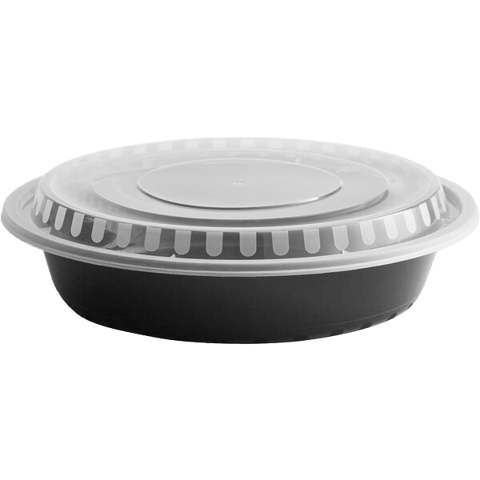 Microwave‑Safe 24 oz. Black PP Round Container – Heavy‑Duty, Clear Lid – (150/Case)