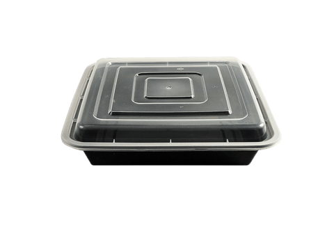 48 oz. Black Square Microwavable Heavy Weight Plastic Food Containers with Lids - (150/Case)