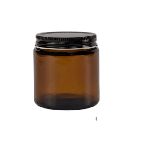 4oz. Amber Glass 58-400 Straight Sided Round Jar with Black Metal Lid - (24/Case)