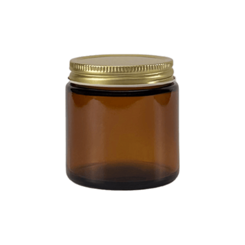 4oz. Amber Glass 58-400 Straight Sided Round Jar with Gold Metal Lid - (24/Case)