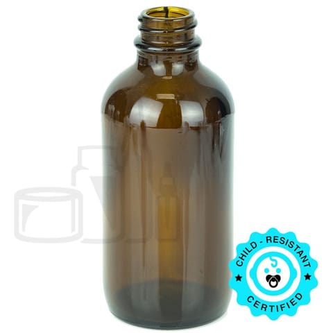 4oz Amber Glass Boston Round Bottle 22-400 Neck Finish (128/Case)