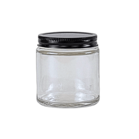 4oz. Clear Glass 58-400 Straight Sided Round Jar with Black Metal Lid - (24/Case)