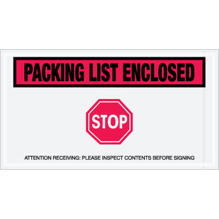 5 1/2 x 10" Red "Packing List Enclosed - Stop" Envelopes