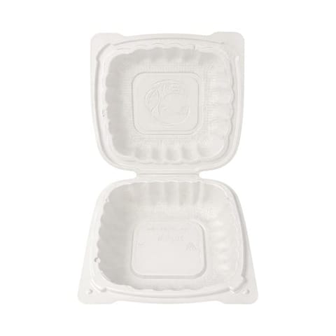 5 1/2" x 5 1/2" White TFPP Plastic Clamshell To-Go Container​ - (400/Case)