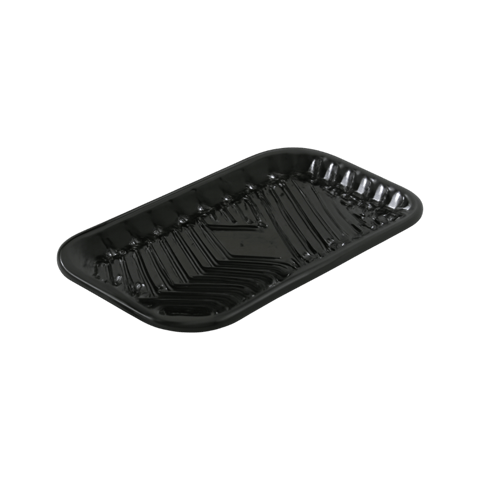 5 9/10" x 8" x 1 1/16" Black PET Plastic Meat Trays - (500/Case)