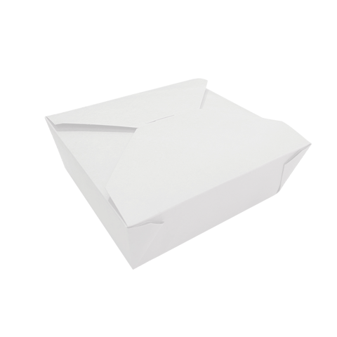#5 White Microwavable Folded Paper Take-Out Containers 9" x 9" x 2.5" - (140/Case)