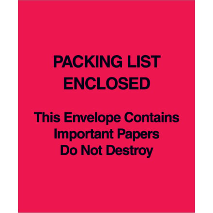 5 x 6" Red "Packing List Enclosed" Important Papers Enclosed Envelopes (Paper Face)