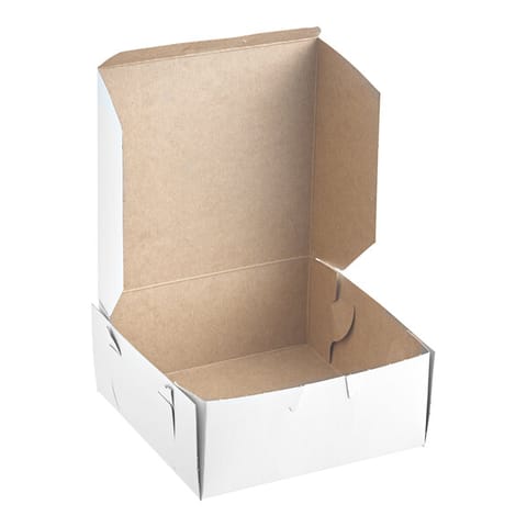 6" × 6" × 2 1/2" White Cake / Bakery Box, 1-Piece, Lock Corner - (250/Case) 6601