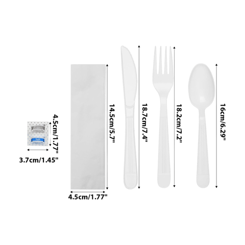 6 in 1 White Heavy Weight wrapped plastic cutlery set with napkin - (250/Case)