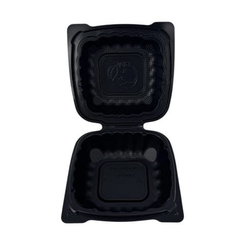 6" x 6" Black TFPP Plastic Clamshell To-Go Container - (150/Case)