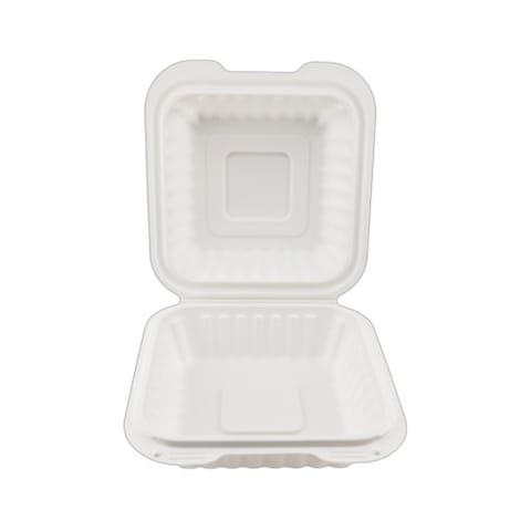 6" x 6" White Microwavable PP Plastic Hinged Container, 1-Compartment - (250/Case)