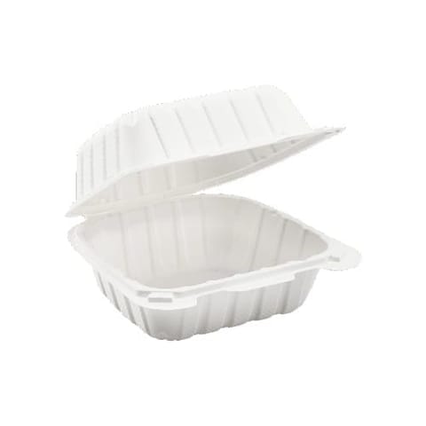 6" x 6" White Mineral-Filled Plastic Hinged Container, 1-Compartment - (250/Case)