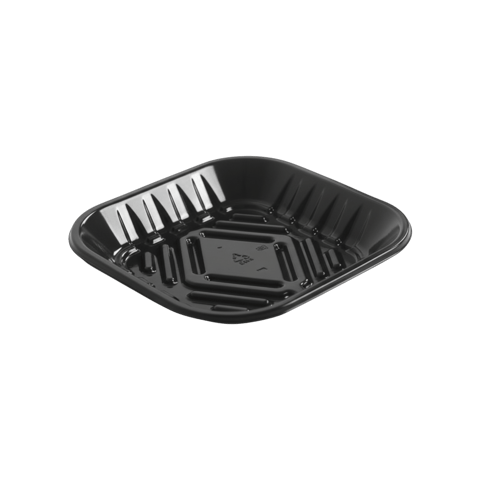 6" x 6" x 9/10" Black PET Plastic Meat Trays - (500/Case)