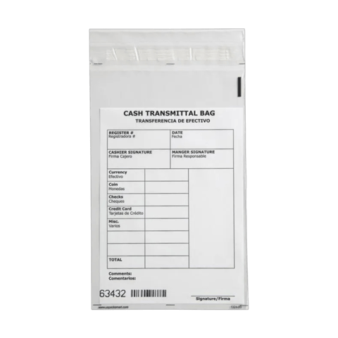 6" x 9" Clear Plastic Cash Transmittal Bags for Retail & Bank Deposits with Sequential Barcode