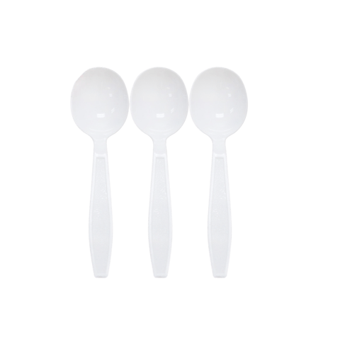 6.5" White Extra Heavy Weight Plastic Soup Spoons - (1000/Case)