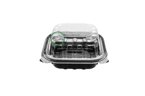6" x 6" Microwaveable 1-Compartment Black Base with Clear Hinged Lid Plastic Take-out Containers - (150/Case)