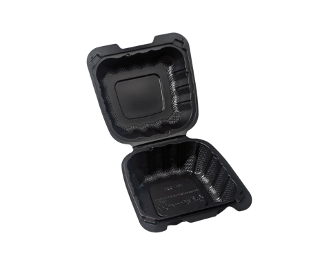 6" x 6" 1-Compartment Microwaveable Black Mineral-Filled Plastic Hinged Take-Out Containers - (250/Case)