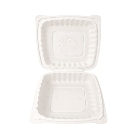 8 1/2" x 8 1/2" White TFPP Plastic Clamshell To-Go Container​ - (120/Case)