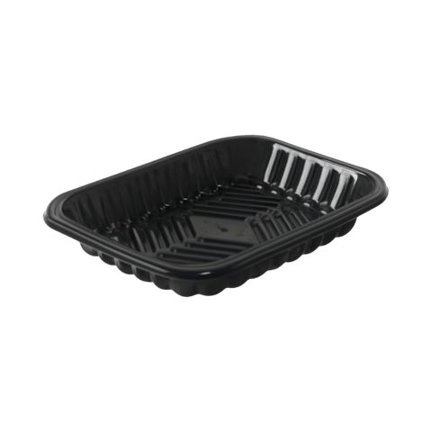 8 3/5" x 6 3/10" x 1" Black PET Plastic Meat Trays - (400/Case)