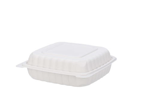 8" x 8" x 3" 3-Compartment Microwaveable White Mineral-Filled Plastic Hinged Take-Out Containers - (120/Case)
