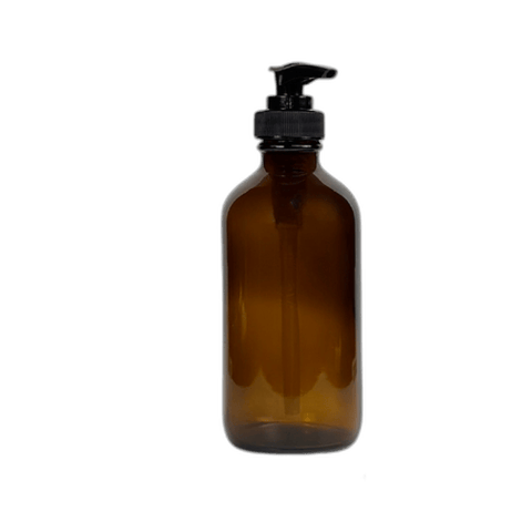 8 oz. Amber Boston Round Glass Bottle with Black Lotion Pump - (12/Case)