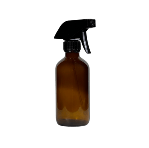 8 oz. Amber Boston Round Glass Bottle with Black Trigger Sprayer - (12/Case)
