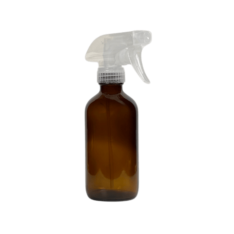 8 oz. Amber Boston Round Glass Bottle with Clear Trigger Sprayer - (12/Case)