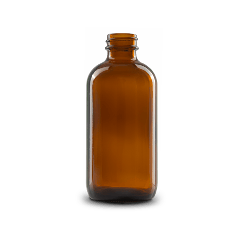 8 oz Amber Glass Boston Round Bottle 28-400 Neck Finish