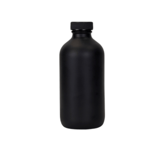 8 oz. Black Matte Boston Round Glass Bottle with Black Cap - (12/Case)