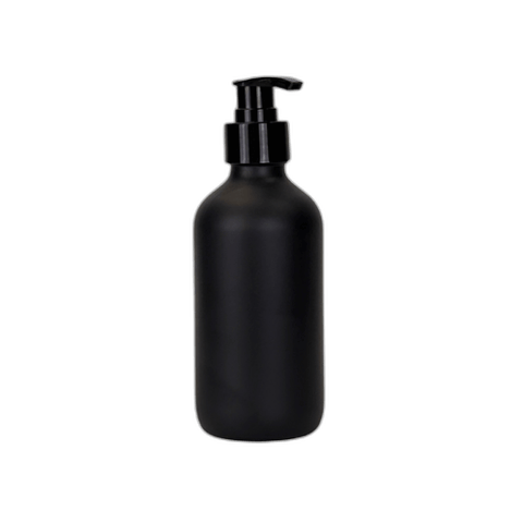 8 oz. Black Matte Boston Round Glass Bottle with Black Lotion Pump - (12/Case)