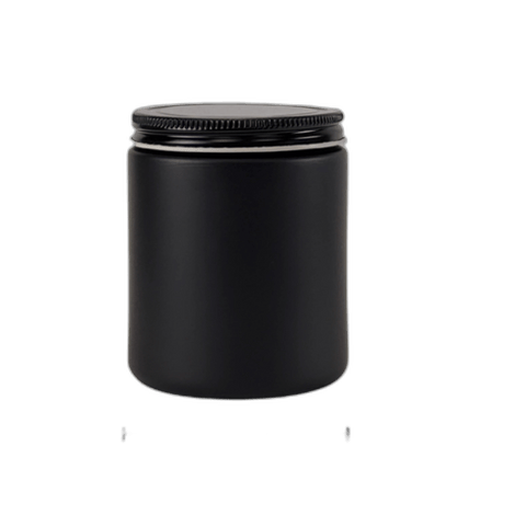 8 oz. Black Matte Glass 70-400 Straight Sided Round Jar with Black Metal Lid - (24/Case)