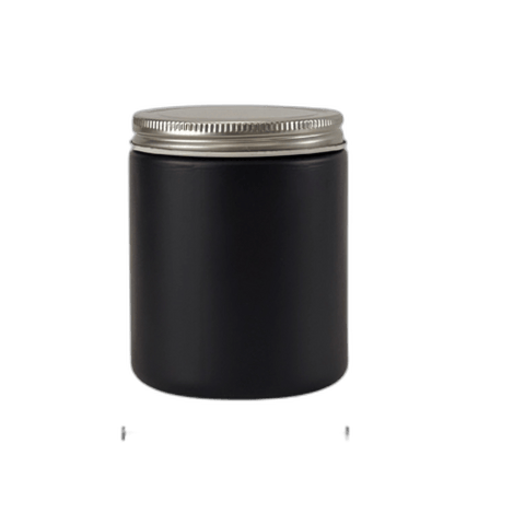 8 oz. Black Matte Glass 70-400 Straight Sided Round Jar with Silver Metal - (24/Case)