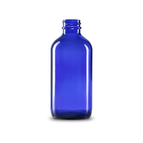 8 oz Blue Glass Boston Round Bottle 28-400 Neck Finish