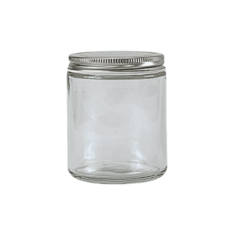 8 oz. Clear Glass 70-400 Straight Sided Round Jar with Silver Metal Lid - (24/Case)